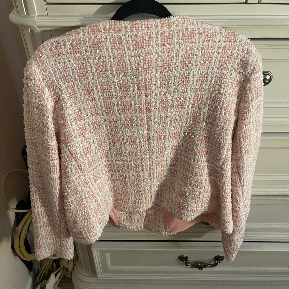 Express Women's Pink and White Tweed Jacket - Picture 11 of 11